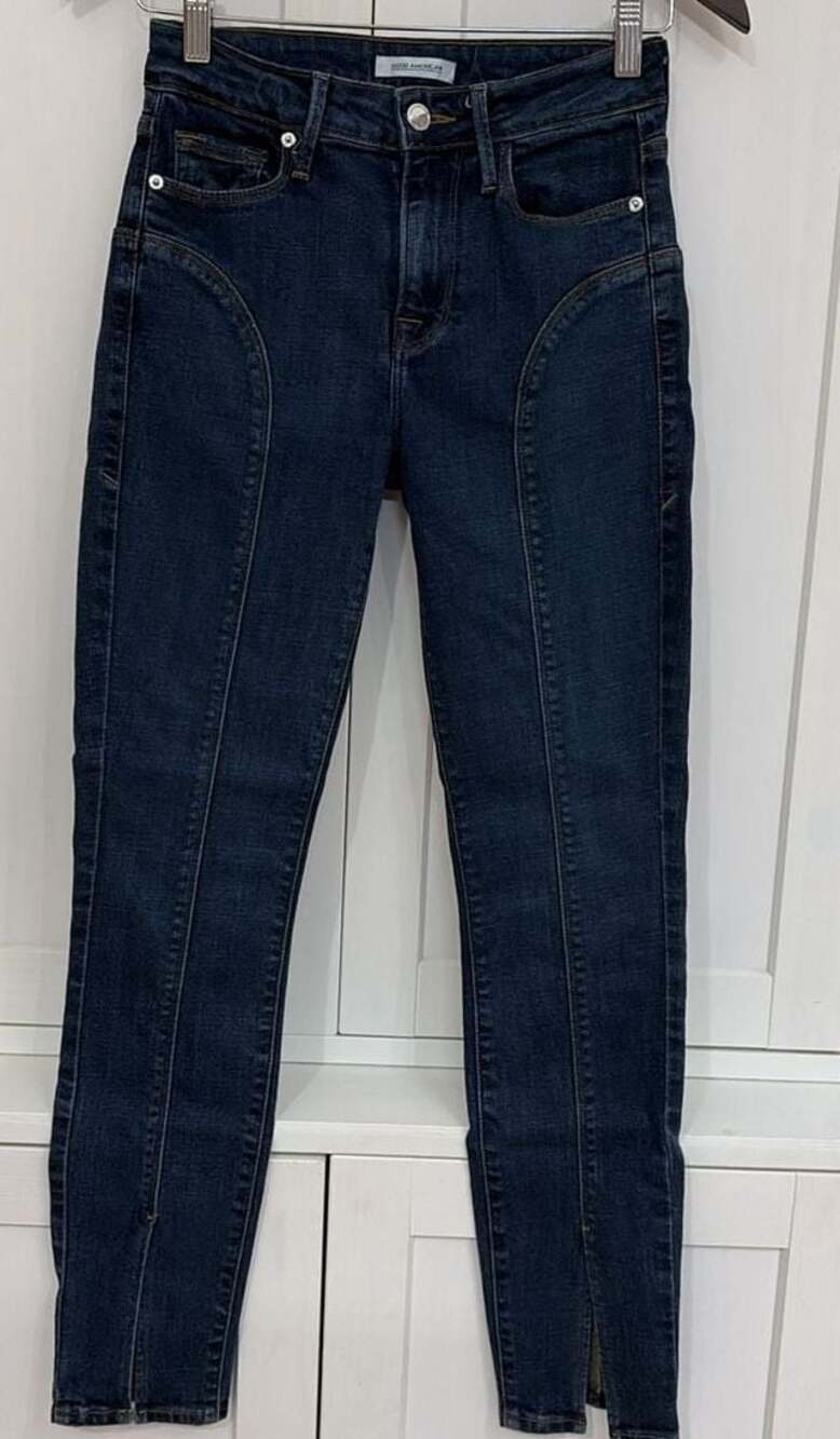Good American Good Legs Pintuck Skinny Jeans Dark Blue 00/24